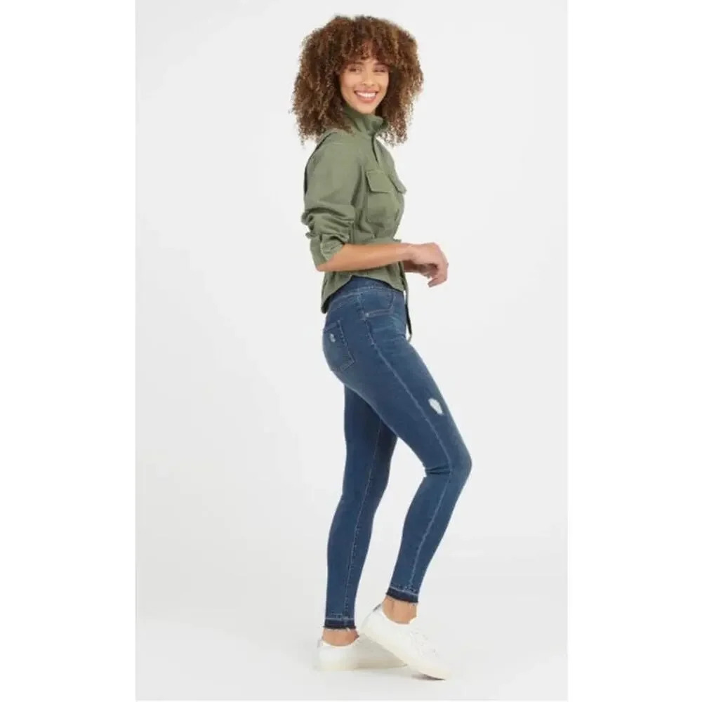 NWT Spanx Distressed Skinny Jeans in Medium Wash Slimming Size L